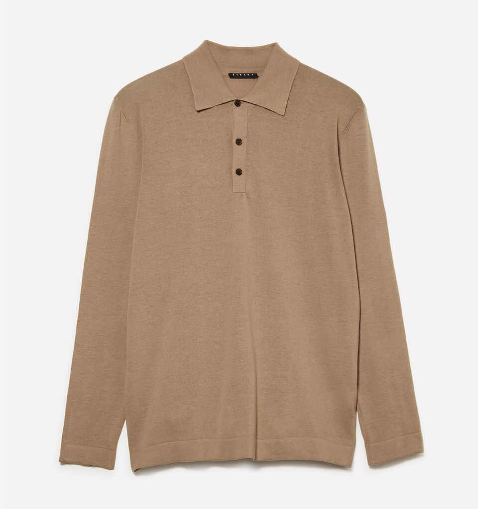 Camel knit polo - men's v-neck sweaters - Camel | Sisley image number 1